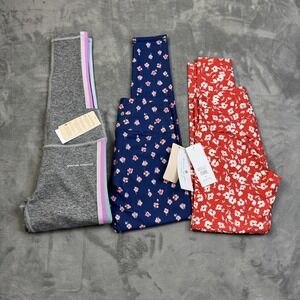 Spiritual Gangster Leggings Girls 12 Verona Floral Pink Stripe Navy Active Yoga